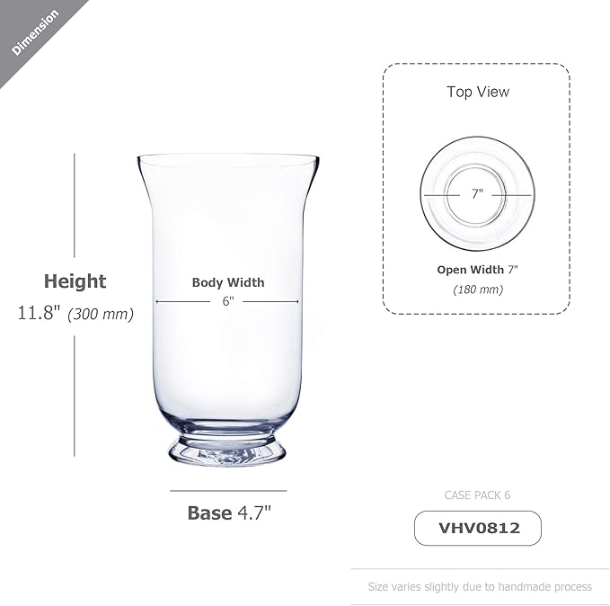 WGV Unique Bouquet Vase Bulk, 7" W, 12" H, Clear Short Hurricane Glass Candle Holder, Floral Planter Terrarium, Home Wedding Event Decor, 6 Pieces (VHV0812)