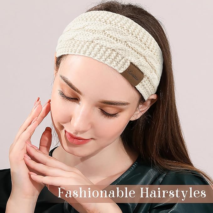 Loritta Womens Ear Warmers Headbands Winter Warm Fuzzy Cable Knit Head Wrap Fleece Lined Gifts