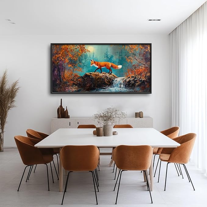Fox Fall Large Wall Art Autumn Forest Wildlife Pictures Wall Decor Red Fox Rustic Cabin Animals Canvas Prints Painting Framed Artwork Decoration for Men Bedroom Living Room Office 60"x30"