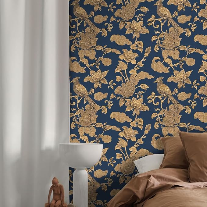 Vintage Birds and Flowers Wallpaper,17.71" x 118.1" Removable Peel and Stick Wallpaper Decorative Self-Adhesive Contact Paper for Living Room Bedroom Washroom Cabinet Wall