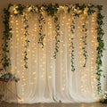 Tulle Curtain Backdrop with 300 LED Fairy Lights for Parites Wrinkle-Free Sheer Curtain Drapes Photo Back Drop for Wedding Baby Shower Bridal Shower Birthday Home Décor - 10ft×10ft, Ivory
