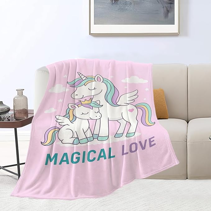 Unicorn Blanket Cute Unicorn Throw Blanket Magical Love Soft Cozy Fleece Fuzzy Stuffed Plush Flannel Animal Gifts for Girls Women Boys Kids Adults 50"X60"