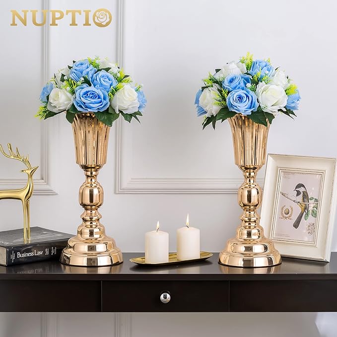 NUPTIO Flower Centerpieces for Wedding Tables: 6 Pcs Blue & White Artificial Flower Ball Arrangement for Weddings Party - Fake Floral Rose for Birthday Bridal Shower Decorations