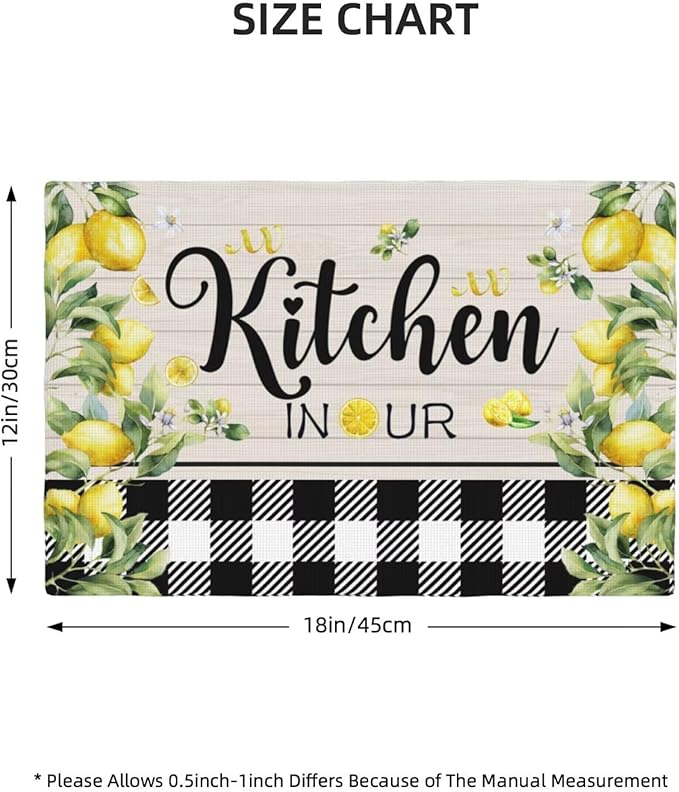 Lemon Kitchen Table Placemats Set of 6 Retro Country Green Leaves Fruit Heat Resistant Table Mats for Home Party Indoor Holiday Decor 12 x 18 Inch
