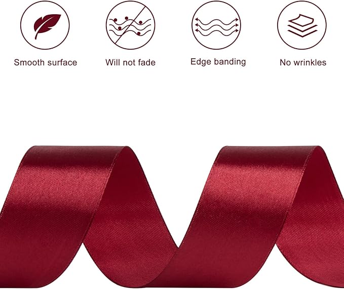 1-1/2 Inches 50 Yards Dark Wine Red Satin Ribbon, Solid Fabric Ribbon Roll for Flower Bouquets, Gift Wrapping, Wedding, Handmade Crafts