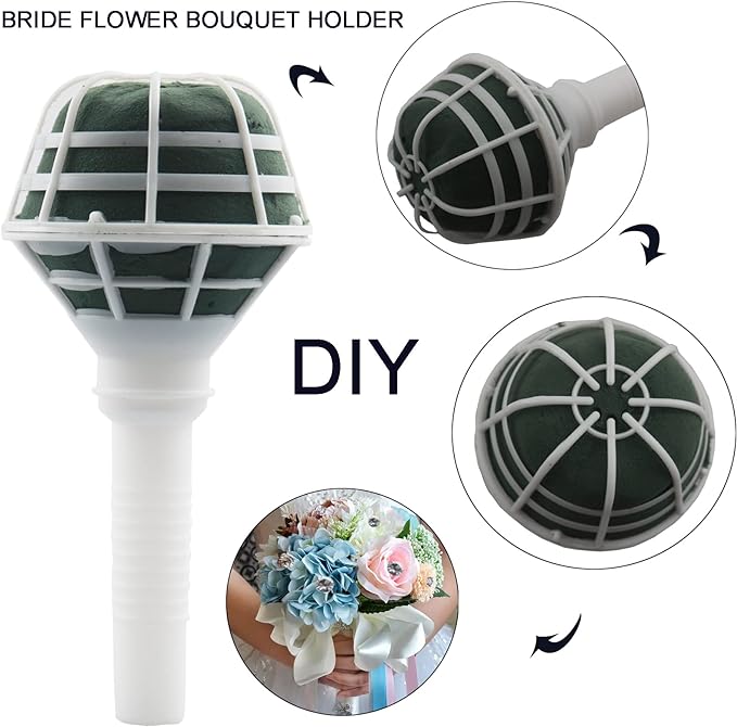 Arlai Box of 4 Bride Wedding Flower Bouquet Holder Foam Floral Handle Bouquet Holder Large for Bride Faux Flowers, Handheld Flowers Decoration with 100 Pieces Flower Bouquet Pins