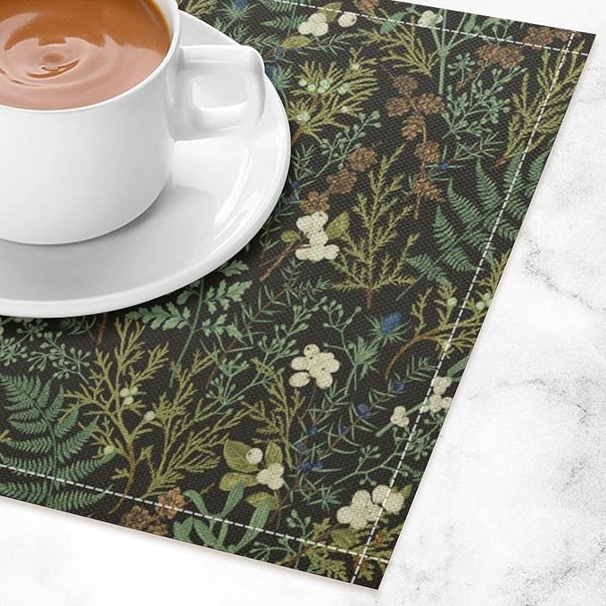 Vintage Botanical Placemats Set of 8, 17x12 Inch Rustic Farmhouse Retro Plant Green Nature Art Print Table Mats for Home Party Kitchen Dining Decor