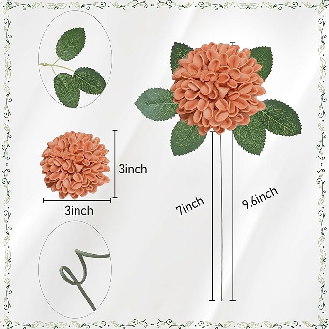 Artificial Flowers, 25pcs Rose for DIY Wedding Bouquets Centerpieces Arrangements, Terracotta Dahlia Flowers with Stem Bridal Shower Party Home Decorations