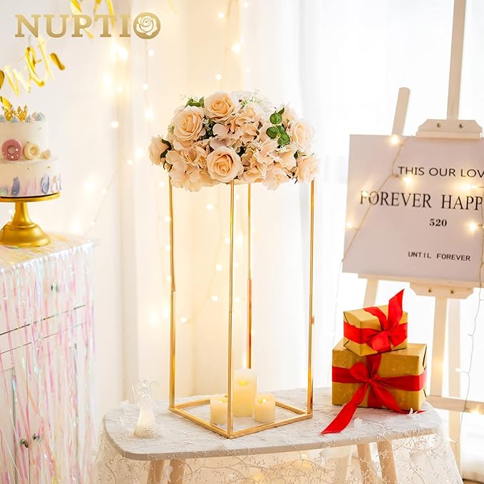 Nuptio Gold Vases - 10 Pcs, 23.6 Inch Tall, Geometric, Wedding Centerpieces for Tables
