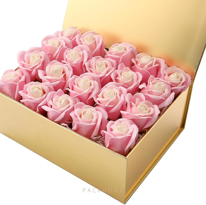 PACKHOME Christmas Gift Box 9x6.5x3.8 Inches, Rectangle Collapsible Box with Magnetic Lid for Xmas Gift Packaging (Glossy Gold)
