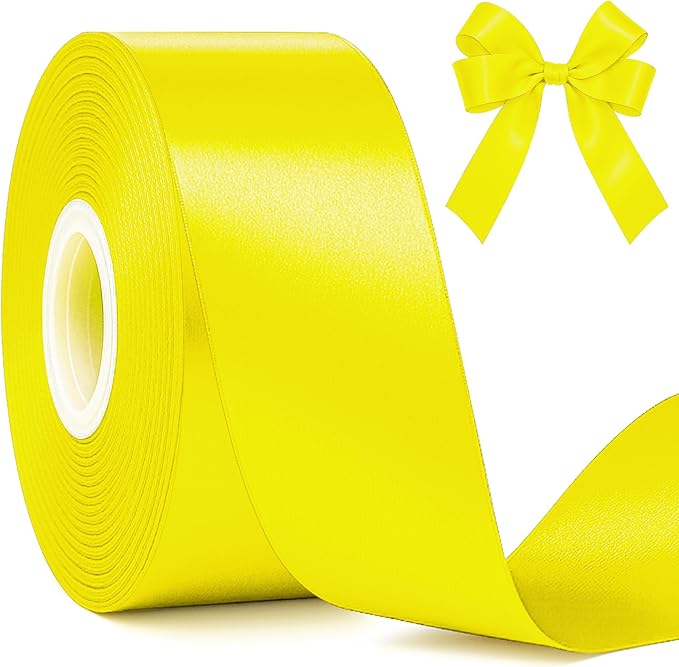 Fullive 1 1/2 Inch Ribbon for Gift Wrapping, 30 Yards Lemon Yellow Ribbons for Crafts, Polyester Satin Ribbon for Birthday Holiday Christmas Decorations DIY Bows Wrapping Bouquet Floral Arrangements