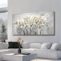 Flowers Canvas Wall Art White Paintings Grey Gold Contemporary Artwork Master Bedroom Wall Decor 29"x 58" Large Framed Art for Living Room Office Home Decor