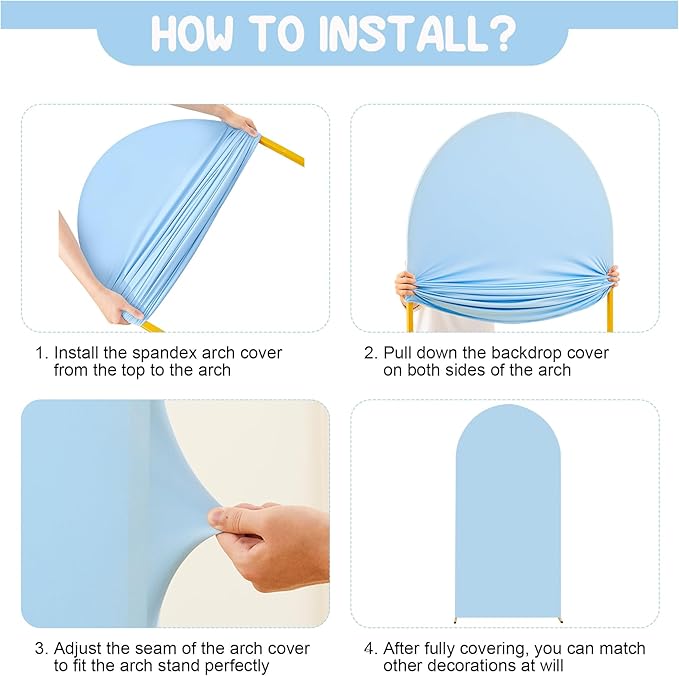 Baby Blue Arch Backdrop Covers - 7.2FT, 6FT Spandex Fitted Wedding Arch Stand Covers Round Top Chiara Stretchy Arch Backdrop Cover for Wedding Birthday Party Decoration