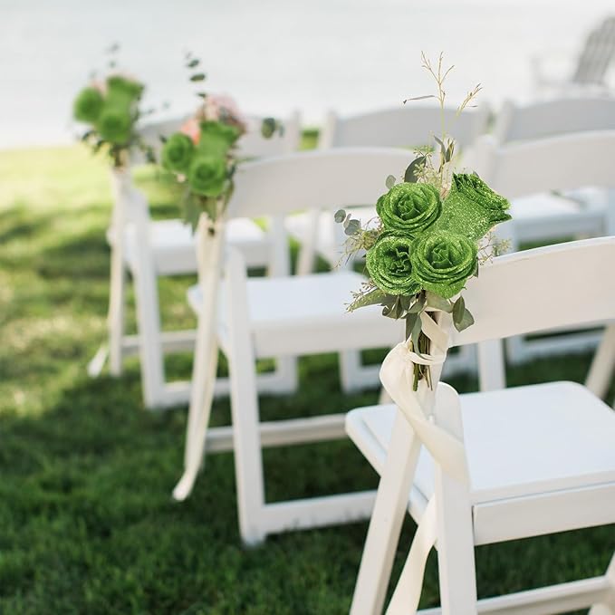 Artificial Roses,30PCS Green Glitter Flowers Faux Roses with Stems for Wedding Bouquet Party Christmas Home Decor(Green)