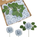100Pcs Powder Blue Artificial Flowers Realistic Roses, Real Looking Fake Roses with Stem for DIY Wedding Bouquets Centerpieces Bridal Shower Party Home Romantic Decorations (Powder Blue, 100pcs)