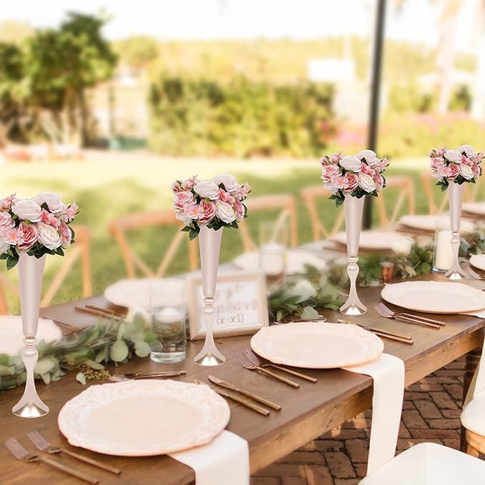 4 Pcs 22" Height Versatile Metal Wedding Centerpieces Vase, Metal Trumpet Vase, Road Lead for Wedding Party Dinner Centerpiece for Anniversary Ceremony Party Birthday Event Decor