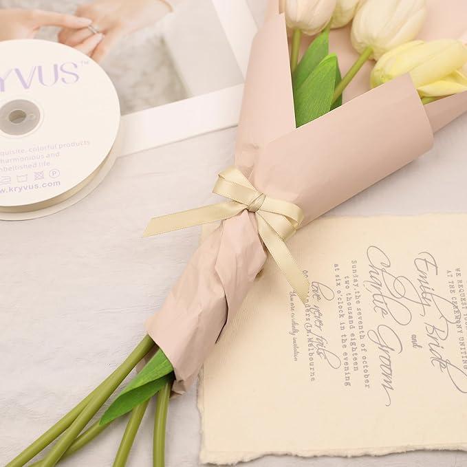 Beige Satin Ribbon, Double Faced 3/8 Inch X 50 Yards Beige Ribbon, Premium Satin Ribbon for Gift Wrapping, Crafts, Hair Bow Making, Sewing, Flower Bouquet, Wedding Party Decor
