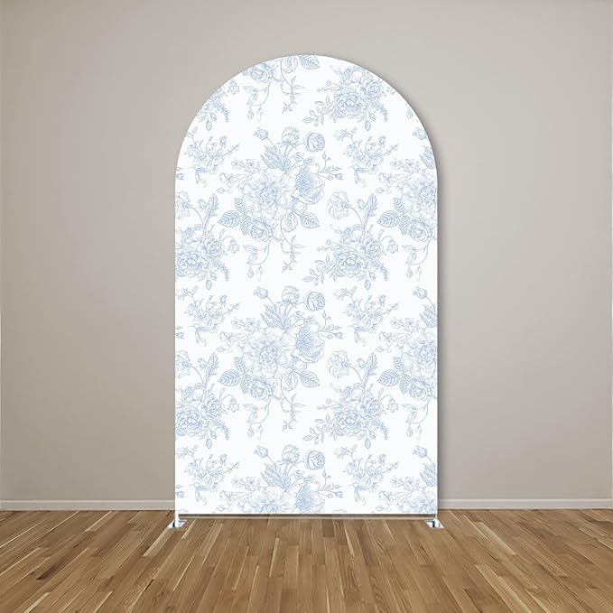 Something Blue Before I Do Arch Backdrop Cover Wedding Bridal Shower Bride to be Toile Party Arch Fabric Cover Blue Bloom Floral Baby Shower Decors (4X7.2ft,4135)