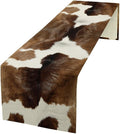 Cow Skin Print Table Runner Farmhouse Western White Brown Cowhide Rustic Cottage Country Seasonal Spring Fall Kitchen Dining Table Decoration for Home Party Dinner 13x60cm