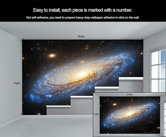 Spiral Galaxy Wall Mural, Outer Space 3D Wall Murals, Universe Wallpaper Mural, for Living Room Bedroom Large Wallpaper Indoor Decor 98.4" W x68.9 H
