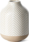 Small Boho Vase for Decor,Rustic Farmhouse Vase for Pampas Grass,Eucalyptus Set and Tiny Stem Flowers,Ceramic for Centerpieces, 5.3 Inch,Wave-Arctic White