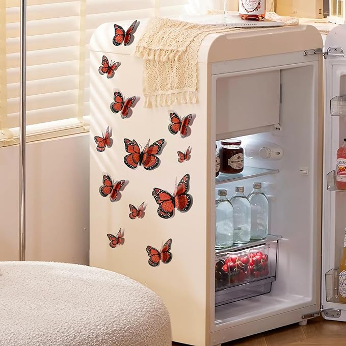 SAOROPEB 3D Butterfly Wall Decor, 48 Pcs Double Layer Butterfly Decorations for Party Decorations Locker Decor Refrigerator Decal, Reusable (Monarch)