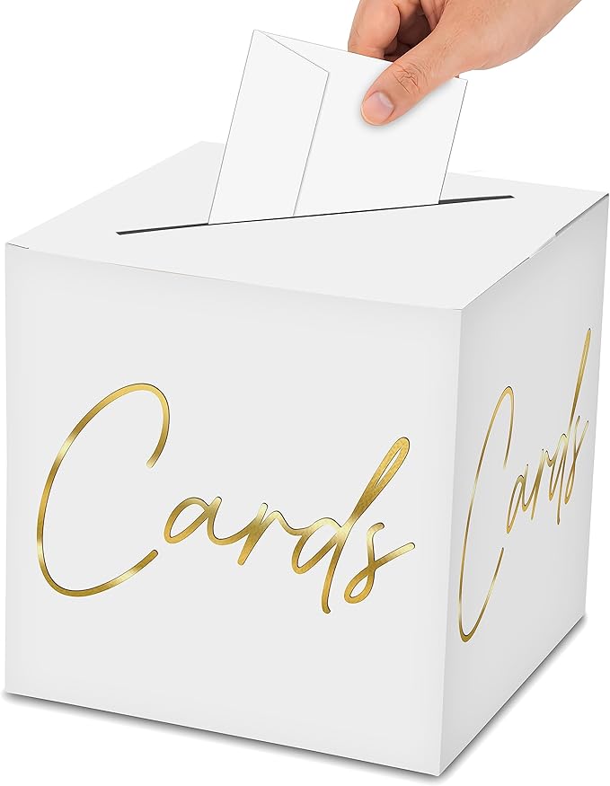 AWSICE Classic Elegant Card Box – 1 Set Hot Stamping Card Receiving Box for Gift Envelope Money – Wedding Bridal Baby Shower Birthday Graduation Party Supplies Decorations (8"*8"*8", Gold)-A02