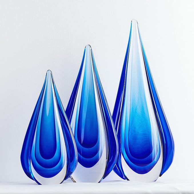 Luxury Lane Hand Blown Water Drop Sommerso Art Glass Sculpture for Home Decor 13 inch Tall Centerpiece Table Decoration
