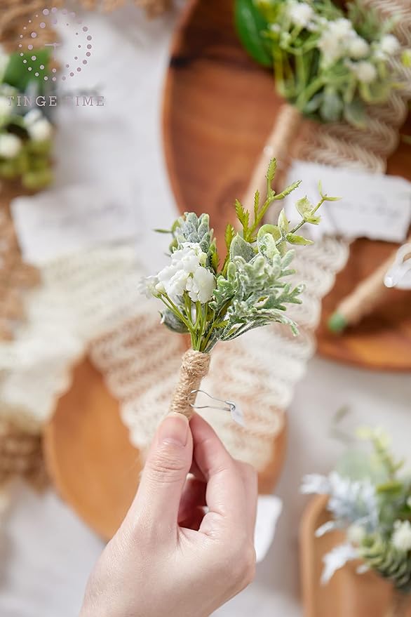 TingeTime Boutonniere for Men, Set of 6, Groom and Groomsmen Boutonniere for Wedding, Prom, Homecoming, Anniversary, Graduation (6, Fresh Green)