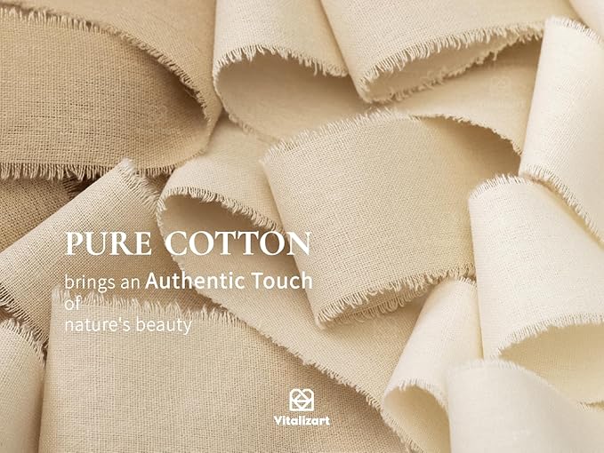 Vitalizart 100% Cotton Ribbon 1-1/2" x 15 Yd Nude Beige Cream Handmade Frayed Fringe Fabric Ribbons for Gift Wrapping Wedding Invites Bridal Shower Bouquets Christmas Decorations