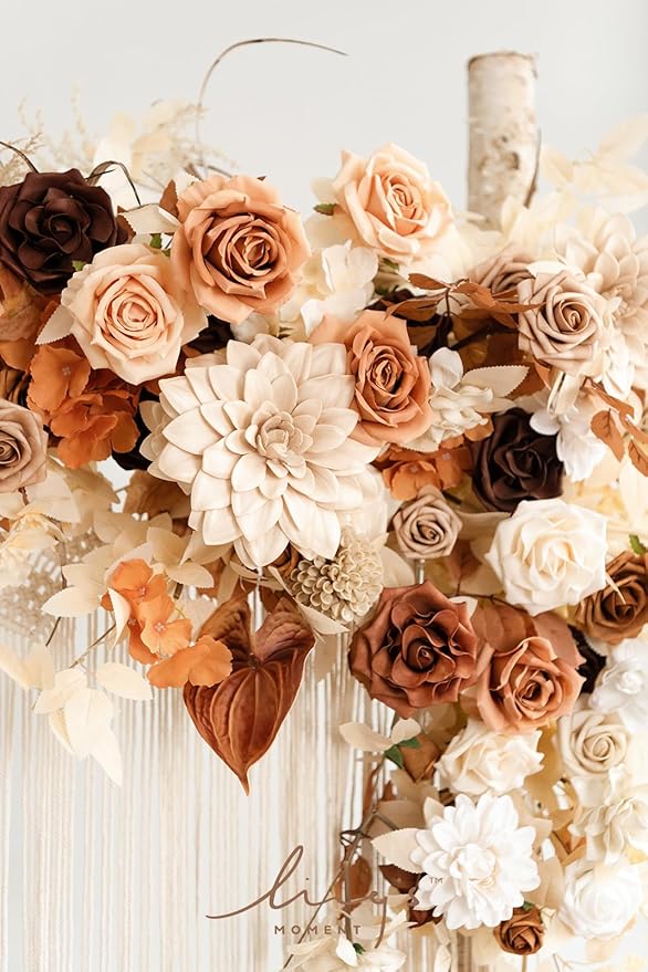 Ling's moment Hanging Artificial Wedding Arch Flowers, Orange Floral Arrangements with Tassel Sequins Rose Ceremony Arbor Reception Backdrop Decorations Outdoor Swag Garland Garden Decor