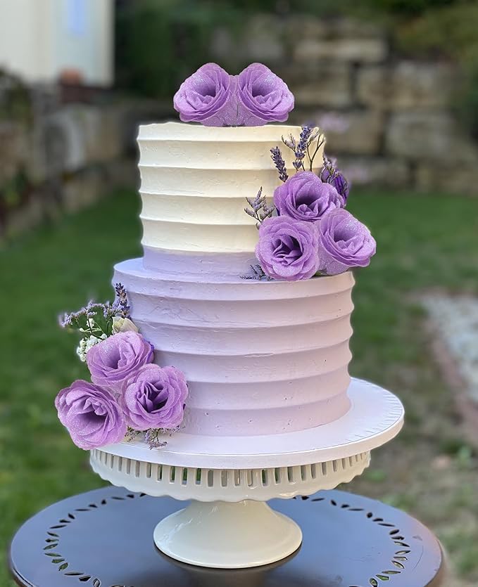 Artificial Roses with Stems,30PCS Glitter Roses Bouquet Lilac Flowers for Wedding Bouquet Party Christmas Home Decor(Lilac)