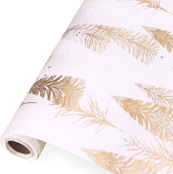 Ribbli Christmas Wrapping Paper Christmas Tree with Gold Foil White Kraft Gift Wrapping Paper Rolls -17 Inch x 33 Feet Per roll