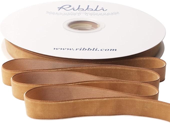 Ribbli Khaki Velvet Ribbon 5/8 Inches Continuous 25 Yard Spool Khaki Christmas Ribbon for Gift Wrapping Crafts Home Decor