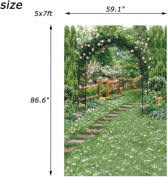 AOFOTO 5x7ft Wedding Arch Flower Photography Backdrop Romantic Garden Footpath Beautiful Spring Pergola Background Lovers Bride Girlfriend Artistic Portrait Photo Studio Props Vinyl Wallpaper Drape