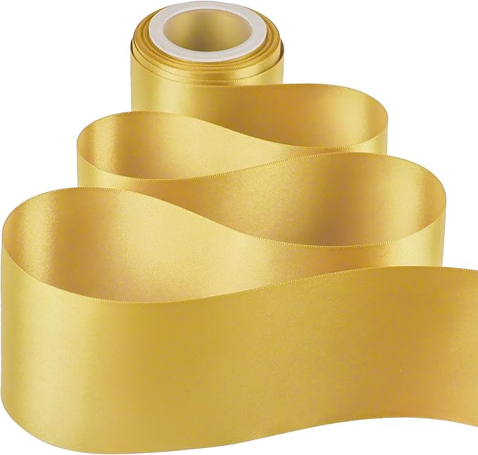 MEEDEE Gold Satin 3 Inch Ribbon Lux Double Faced Satin Ribbon Christmas by 10 Yards Tree Ribbons Wide Gold Ribbons for Christmas Tree Decoration, Weddings, Flower Bouquet