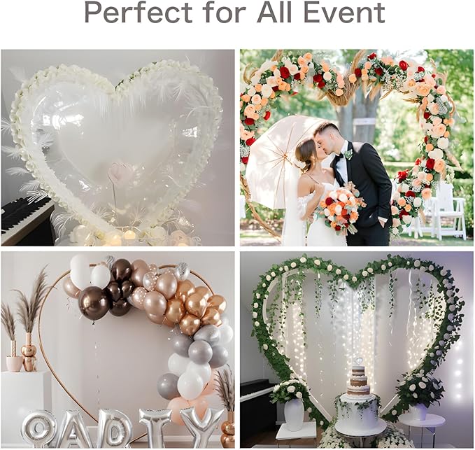 Heart Shape Wedding Metal Arch Backdrop Gold Flower Balloon Arbors Stand for Wedding Birthday Party, Graduation Decorations and Baby Shower 2.2M