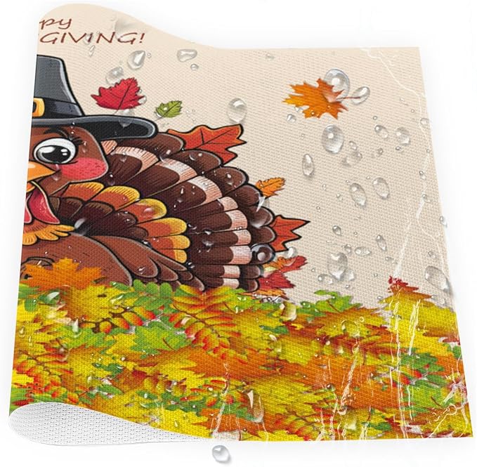 Thanksgiving Leaf Turkey Placemats Set of 1 PVC Vinyl Non Slip Table Mats Heat Resistant Place Mats Washable Wipeable Dining Table Mat for Kitchen Decor Party Indoor Outdoor Decorative Gift