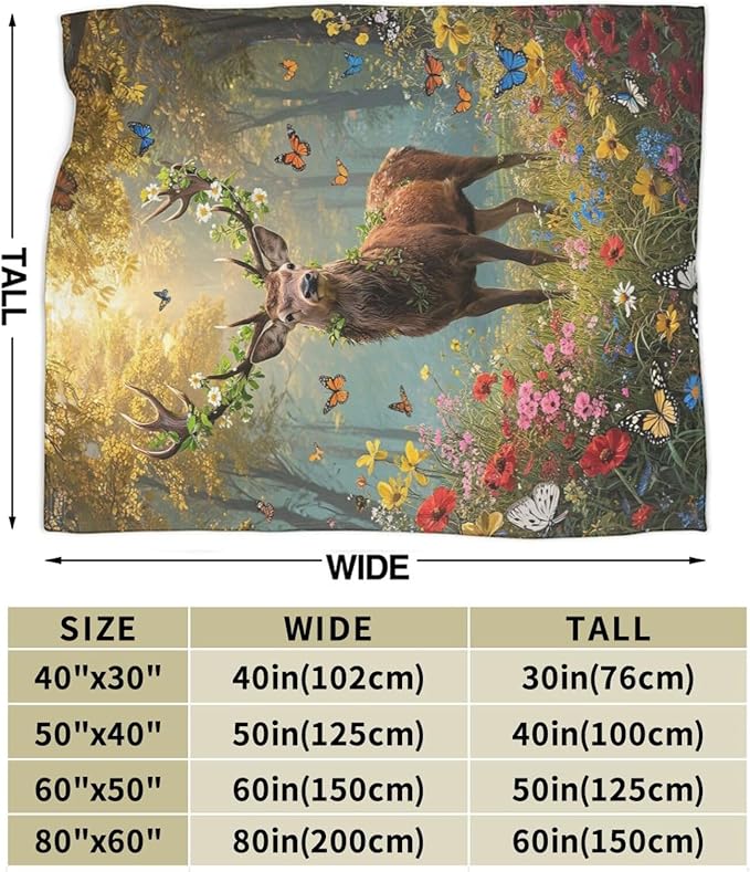 Forest Deer Blanket Hunting Elk Throw Blanket Wildlife Soft Cozy Fleece Fuzzy Stuffed Plush Flannel Gifts for Girls Women Boys Kids Adults 40''x50''
