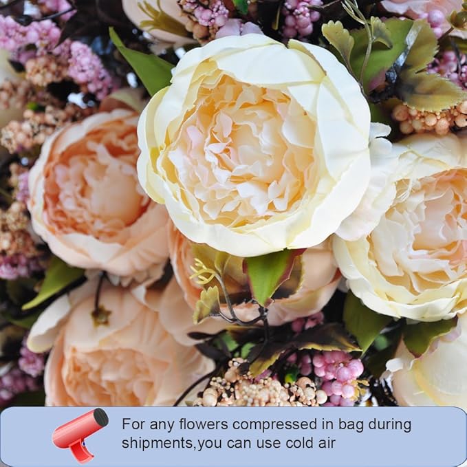 2pcs Artificial Peony Bouquets,19 Inch Silk Peony Bunch with 7 Faux Flowers,Classical Style Artificial Flowers with Leaves and Ornaments for Wedding,Home Décor Centerpieces(White)