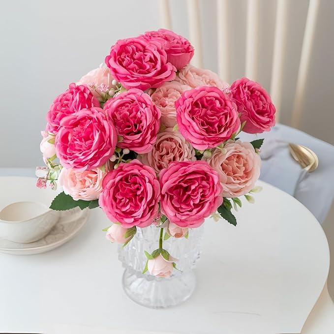 ASTRYAS 12Pcs Artificial Peony Flower Silk Peonies, Mixed Pink Artificial Peonies Flowers Fake Peonies Faux Peonies Bouquet for Centerpiece Table Wedding Party Home Decor
