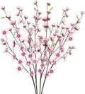 4pcs Artificial Cherry Blossom Flowers 28‘’ Tall Silk Cherry Blossom Branches Faux Pink Peach Stems for Wedding Home Garden Vase Decor