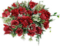 Artificial Flower 5 Branches Artificial Silk Fake Flowers Bouquet Small Roses for Wedding Home Office Tables Decor 4 Packs(Red)