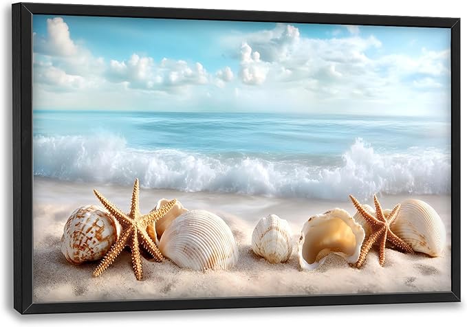 Beach Seashells Large Wall Art Framed Wall Decor for Living Room Ocean Pictures Oversized Canvas Print Painting Modern Extra Large Framed Artwork for Bedroom Office Home Decor 36"x24"