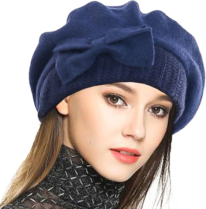 VECRY Lady French Beret 100% Wool Beret Floral Dress Beanie Winter Hat