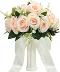 8.3 inch Wedding Bouquets for Bride Bridesmaid Bridal Bouquet Artificial Rose Tossing Bouquet for Wedding Ceremony Party Church (Champagne)