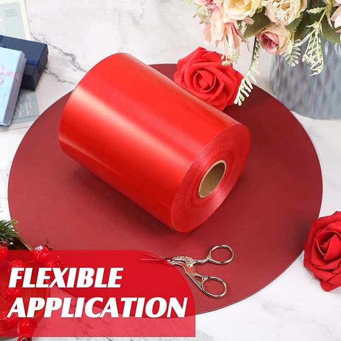 Syhood Outdoor Leaf Ribbon Floral Satin Ribbon for Crafts Aspidistra Waterproof Holiday Outdoor Decoration(6 Inch X 108 Yards,Red)
