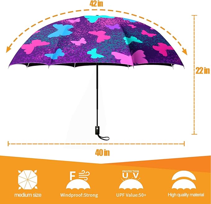 Small Compact Travel Automatic Folding Umbrella for Women, Portable Lightweight, Rain, Wind, UV Sun Shade