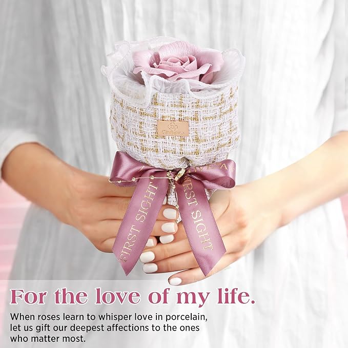 Ceramic Eternal Rose Bouquet - Purple, Long-Lasting Preservation, Fragrance Diffuser, Birthday Flower Gift, Perfect for Women, Mother, Grandmother and Friend on Anniversaries, Festivals