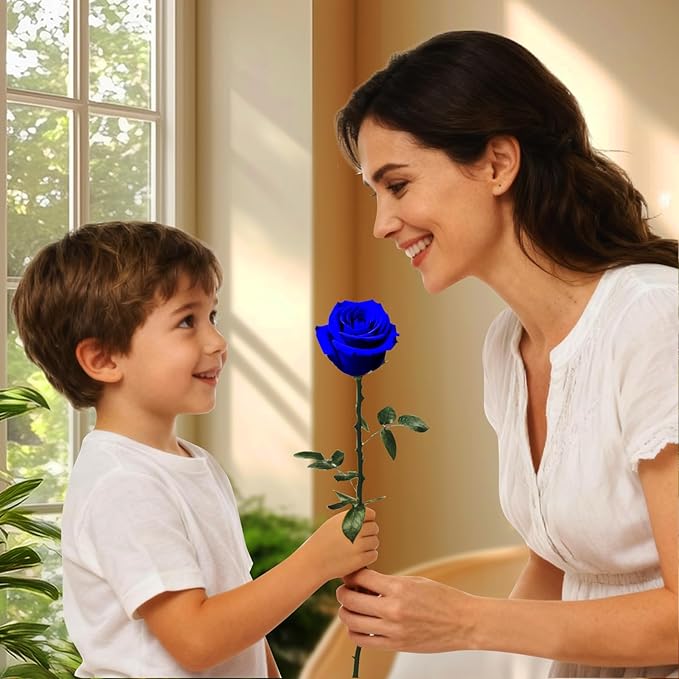 Blue Single Forever Roses in a Box,Preserved Flowers for Delivery,Preserved Rose Gifts for Women, Real Roses Gift for Her, Mom Birthday Gifts, Mothers Day Flowers,Valentines Flowers